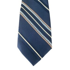 Vintage Christian Dior Navy Blue Striped Tie Wanamaker Designer Classic Preppy
